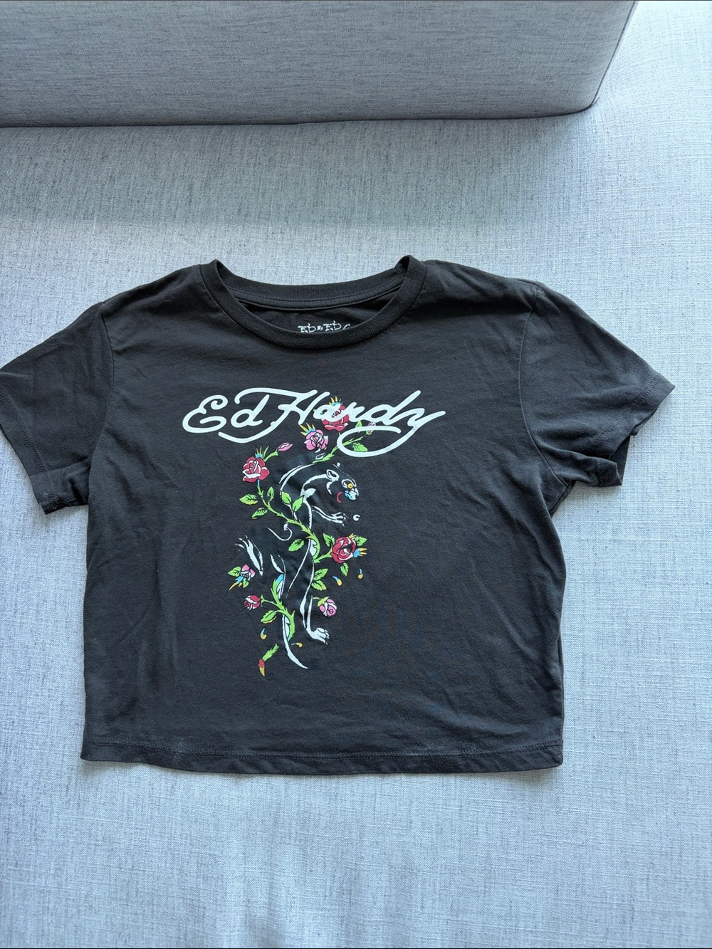 Ed Hardy Black Short-Sleeve Tee with Floral Panther Graphic